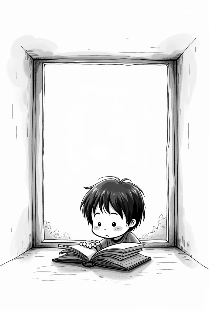 An easy black and white drawing to paint regarding this phrase " Reading is an open window to infinite possibilities"