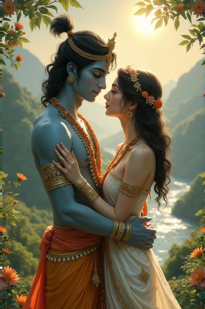 This quote beautifully captures the essence of divine love, emphasizing that true love transcends all boundaries and merges the hearts of the lovers into one divine union. Create a picture with load krishna 