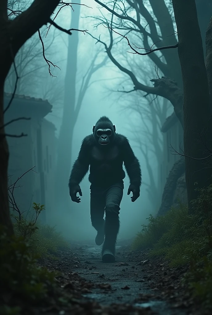 Make me a drawing of a VR Gorilla Tag fan game horror