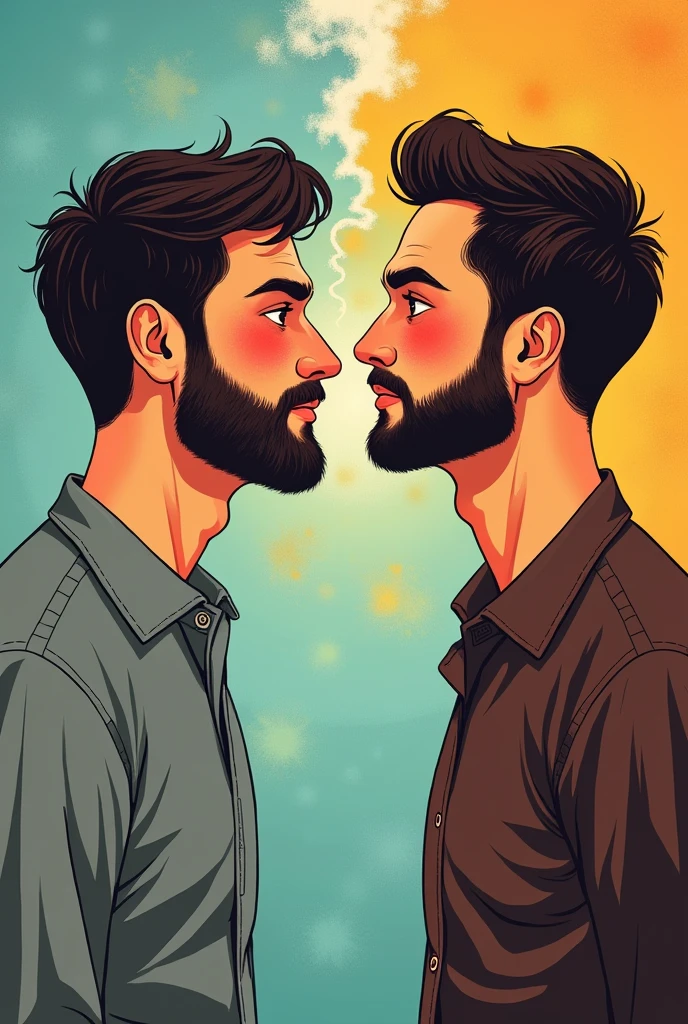 Illustrate a picture of two homophobic men who are having secret homosexual thoughts about each other