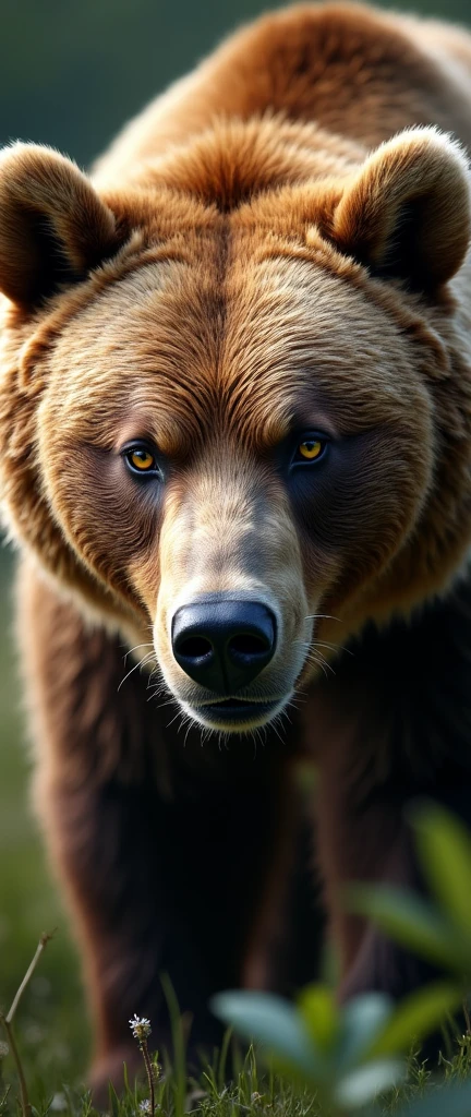a brown bear, close-up portrait, looking directly at camera, detailed fur texture, detailed eyes and nose, depth of field, natural lighting, highly detailed, photorealistic, 8k, best quality, masterpiece, intricate details, cinematic lighting, vivid colors, wildlife photography