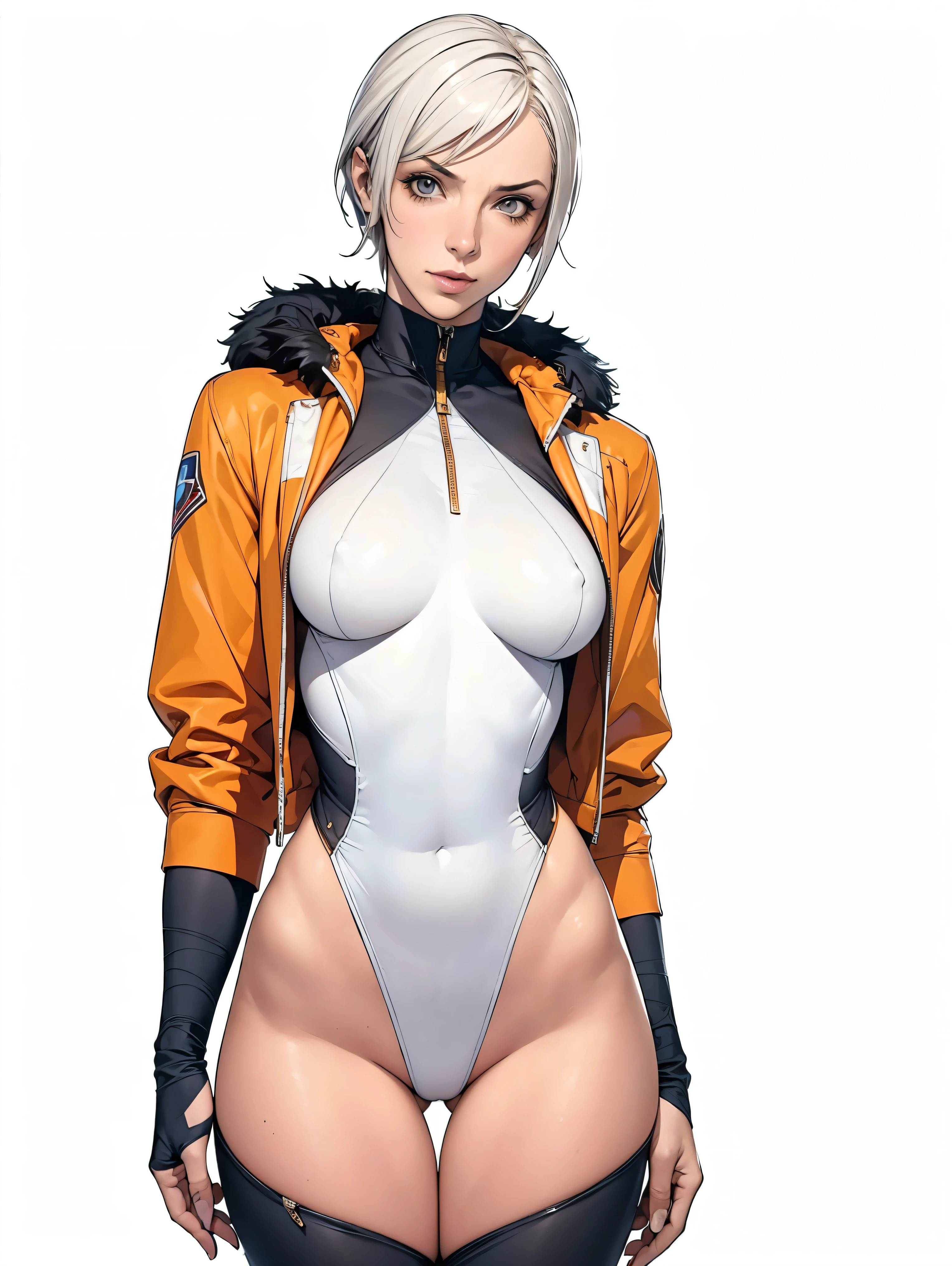 (((Annie Lennox))), (((colorful suit))), (scars), (((bandaged arms))), (((colorful clothes))) (( hood)), (((best quality: 1.4))), (Unbeatable masterpiece), (hyper HD),(CG 8k hyper-realistic), beautiful face, (((breasts big))), (((hyper feminine))), sexly girl, ((round face)), black tattoo,(ultra short red hair with white highlights)), ((( sculptural body ))), (((1 Kizi))), Kizi tatuada de 25 anos com perfect body, perfect hands, perfect fingers ,Beautiful and well-groomed face, (round face), muscular body:1.2,solid color detailed jacket, (Head to thigh photos), Complex equipment, ,Tight clothes,With white stars and off-white stripes,,,,,Armor Metal Electronic Parts, Poison tattoos ) INFO, Kizi, (((standing alone))), , 24歳, sexy, pose de attitude, work of art, dancing, ((slight smile)), post-apocalypse, (((manga style))), bounty hunter, the way you want, perfect body, roupa moderna, advanced technology, white, yellow accent, black, red accent, fur collar jacket, sleeves with vertical striped pattern, background city, (( cowboy shot )). intricate visual, narrow waist, (((wide hips))), wide hips, fit thighs, (((thigh gap))), Thigh gap, background shows a futuristic airplane, open expression, expression happy