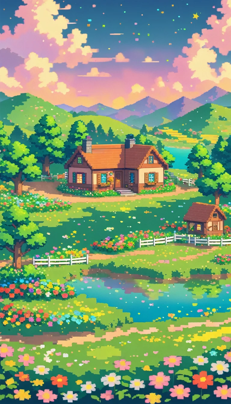 ultrawide landscape lofi stardew valley pixel star valley kawaii cottagecore, No people