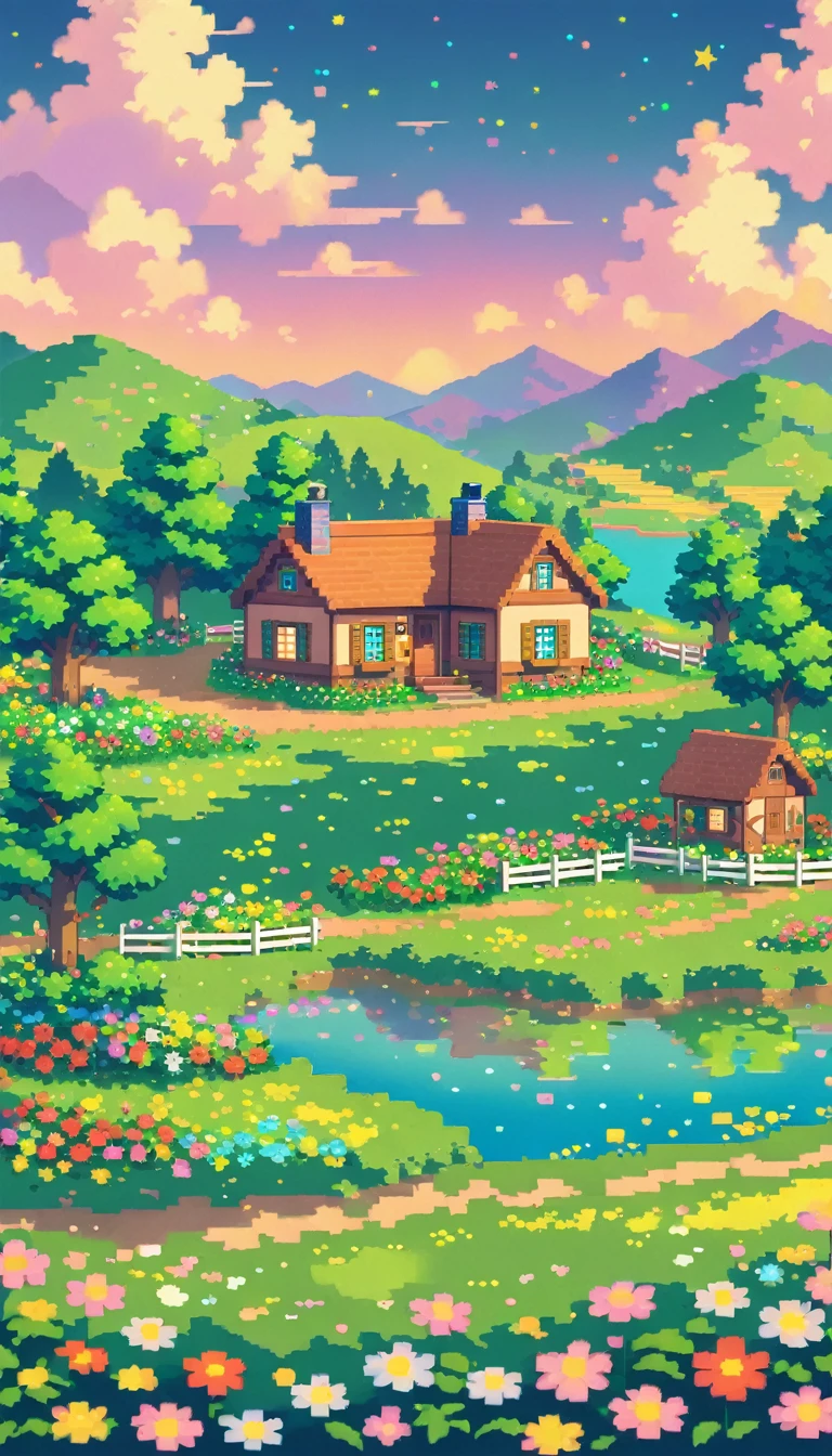 ultrawide landscape lofi stardew valley pixel star valley kawaii cottagecore, No people