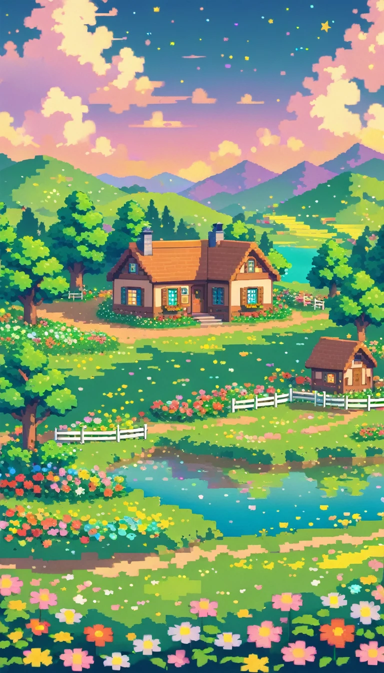 ultrawide landscape lofi stardew valley pixel star valley kawaii cottagecore, No people