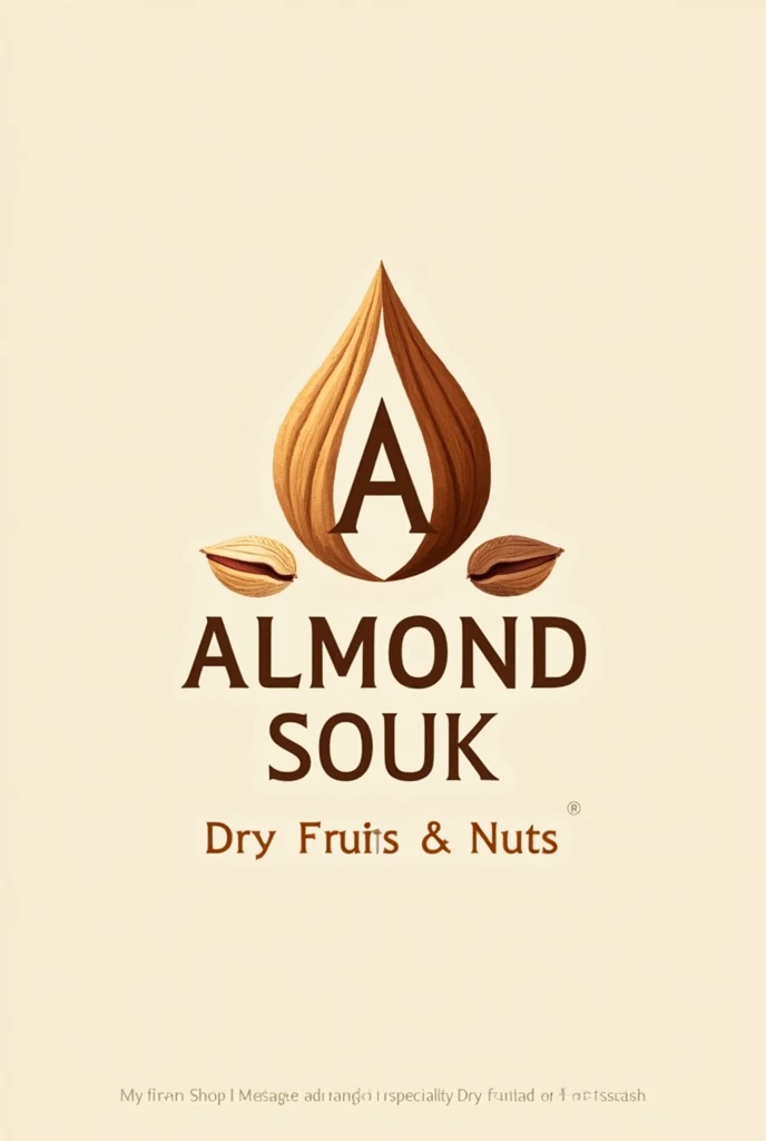 A logo for dry fruits shop named Almond Souk in which A and S are formed of an almond and other dry fruit.
Written Dry fruits & nuts under the logo
