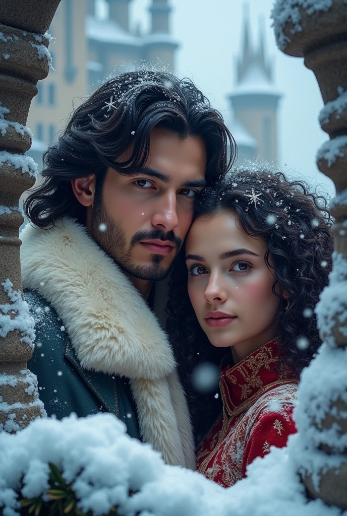 Book cover destiny traced actor Can Yaman big hair black actress curly hair young there is a daughter eleven year old couple straight black hair castle snow Christmas