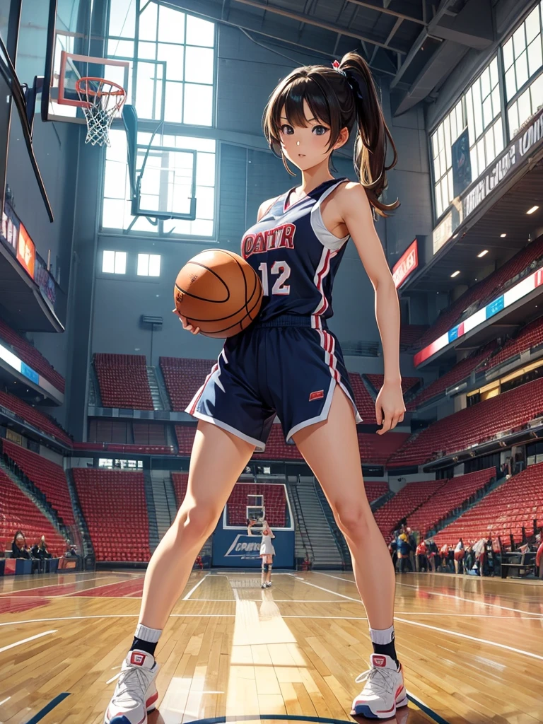 Sexy Anime Girl with Basketball Outfit in a Big Court-like Environment Posing