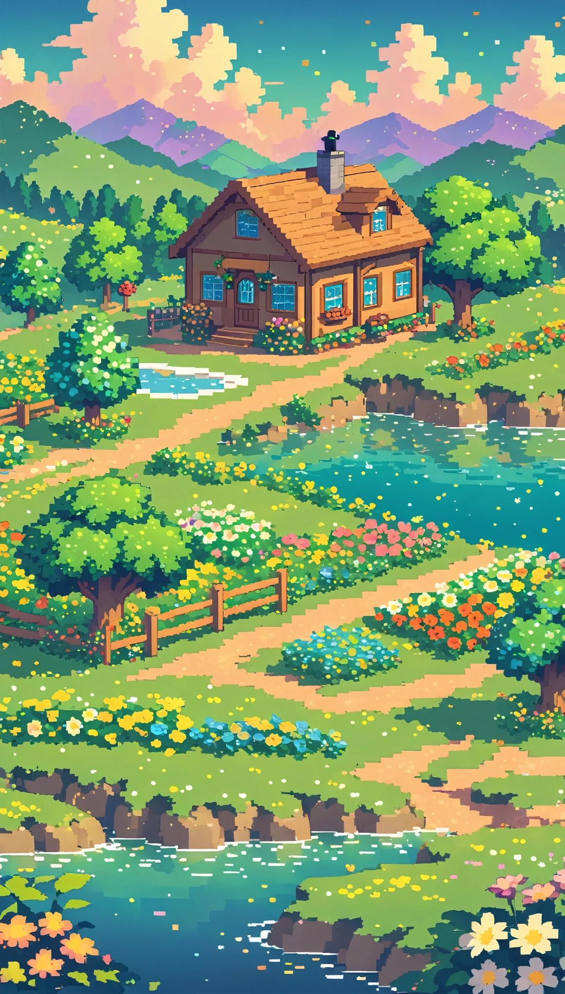 ultrawide landscape lofi stardew valley pixel star valley kawaii cottagecore, No people