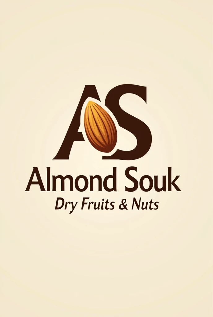 A logo for dry fruits shop named Almond Souk in which A and S are formed of an almond and other dry fruit.
Written Dry fruits & nuts under the logo