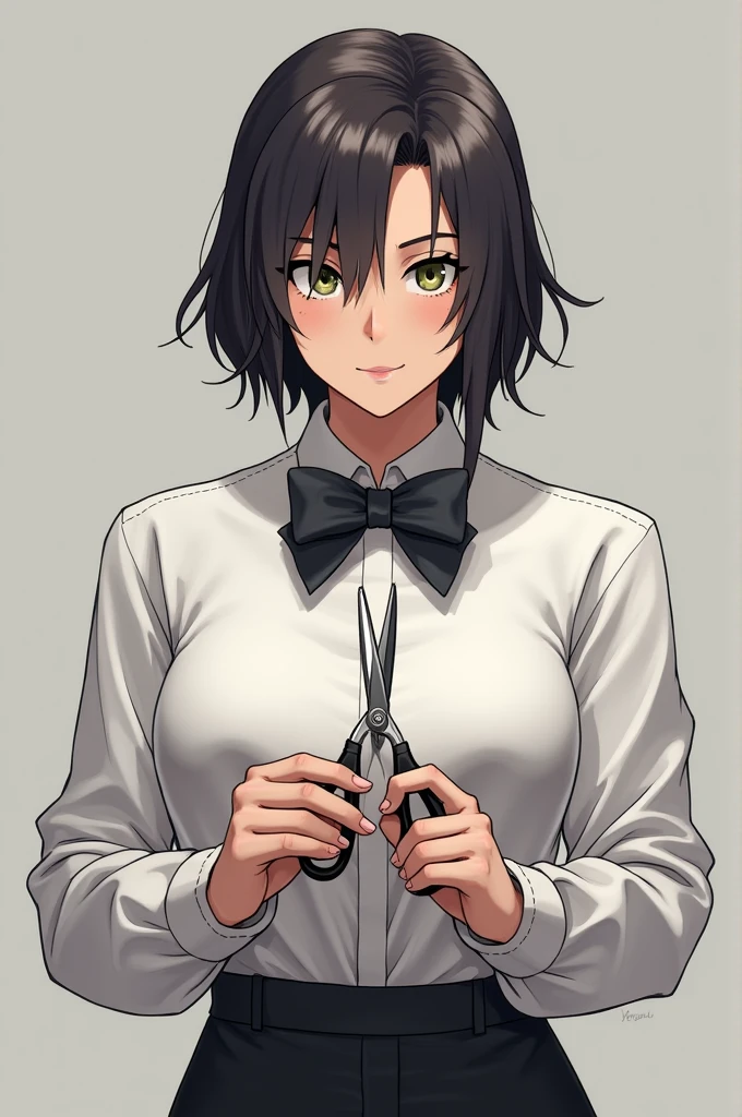 Single Barbera, with white shirt and bow, with scissors and a knife holder in his hands