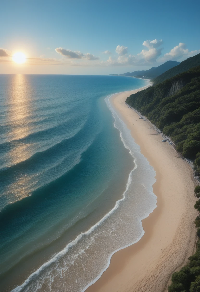landscape, summer, blue sky, okinawa, private beach, cove, sea, uninhabited, beach, nobody, hot weather, sun, HD detail, ultra detail, film, hyperrealism, soft light, deep focus bokeh, ray tracing, gwise on art station pixiv, makoto shinkai, art germ