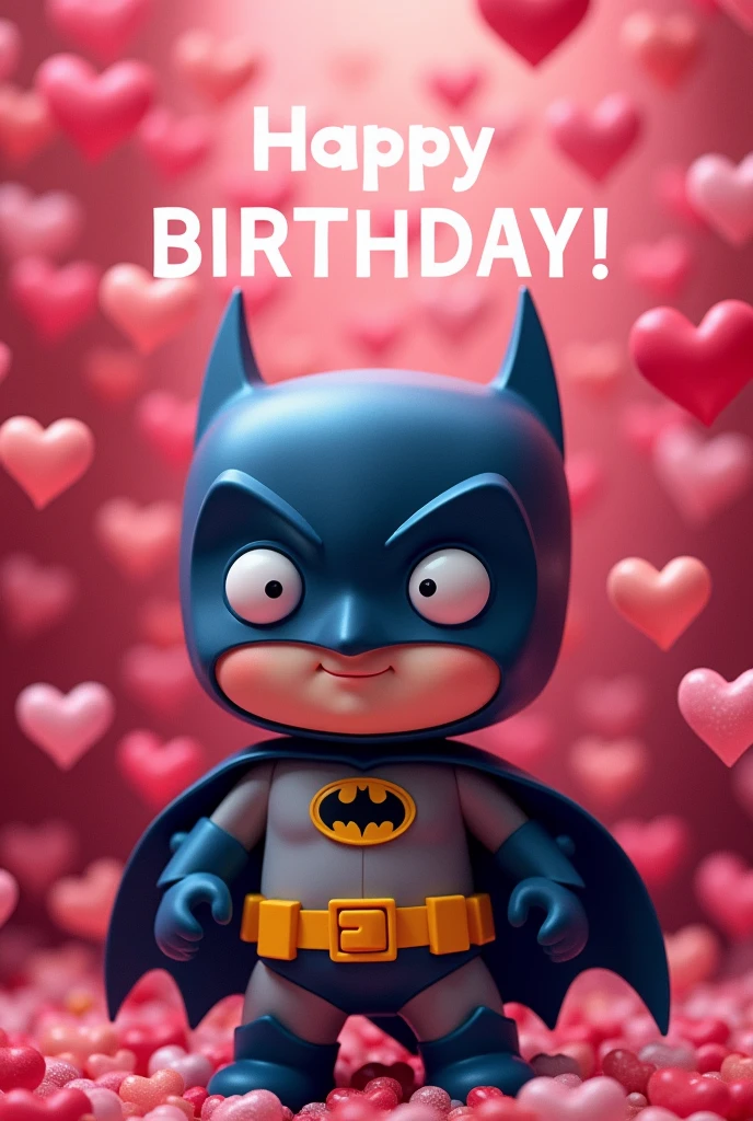 Create a happy birthday card for zhari with love that has pink colors as the main background Hearts and that this Batman