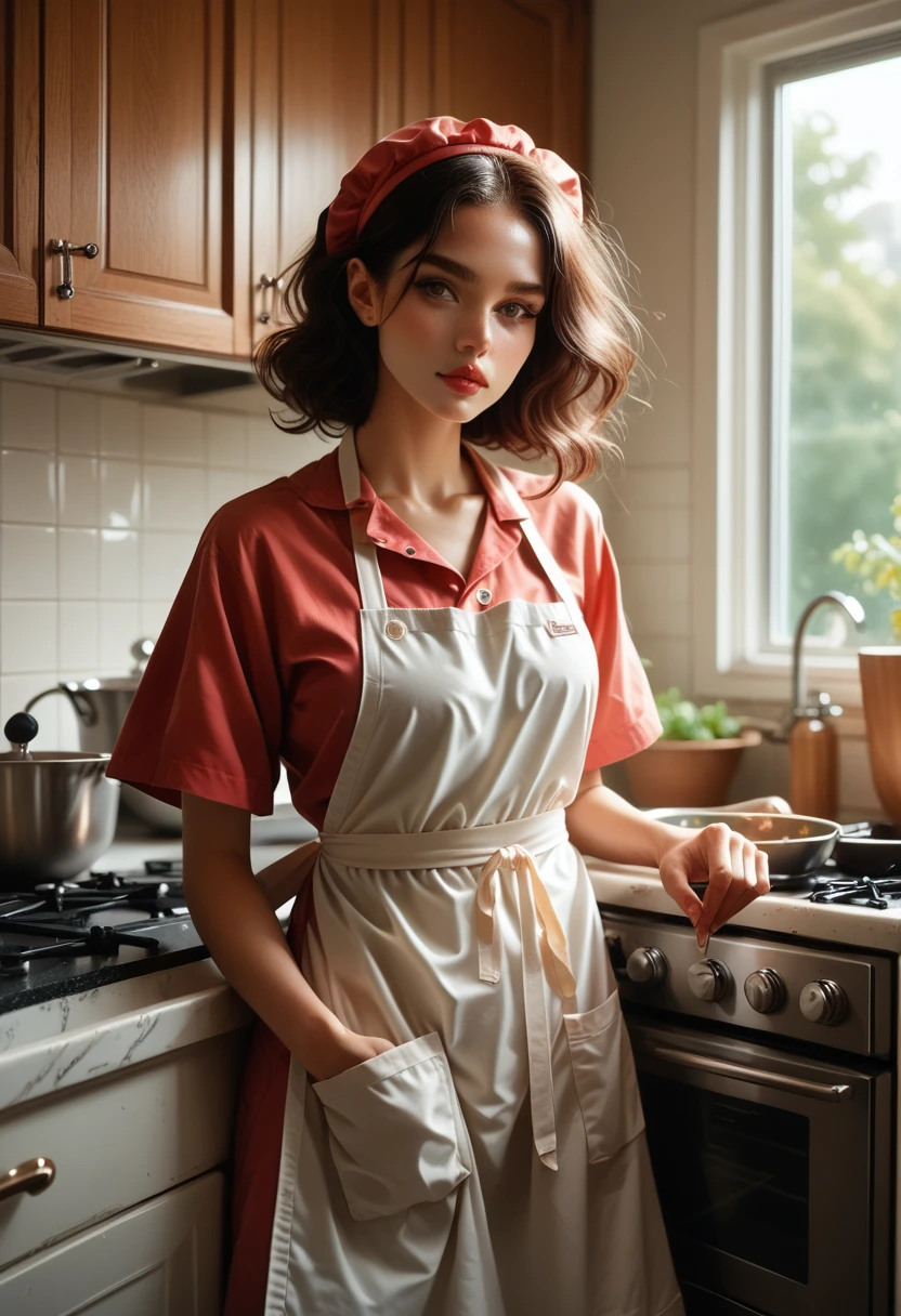 Sexy girl in an apron in the kitchen 