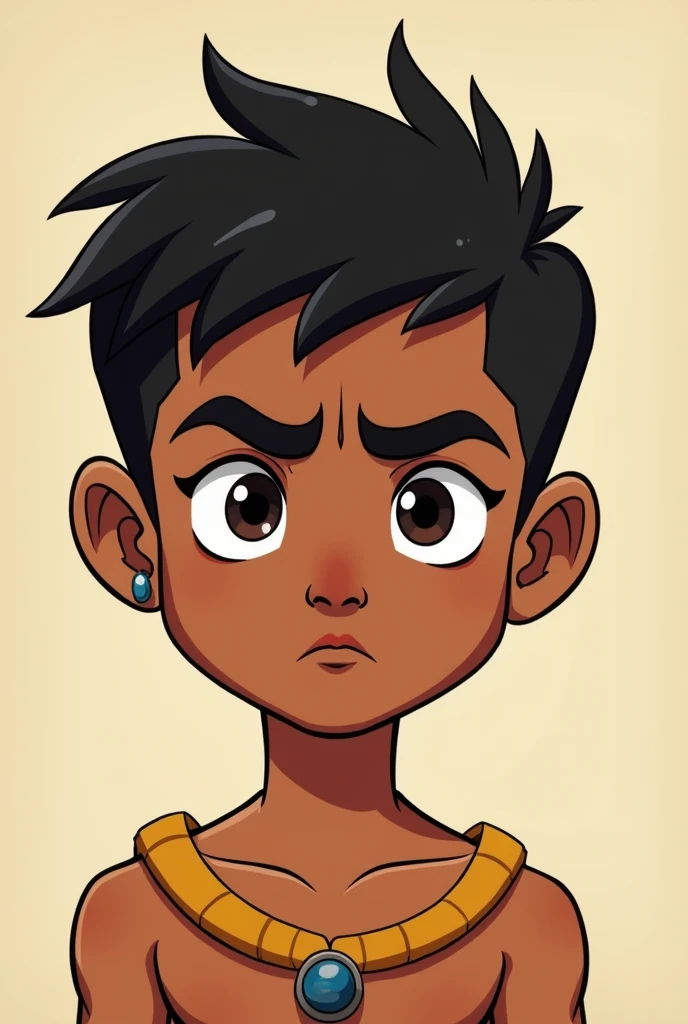 make a cartoon style indigenous boy with a determined expression