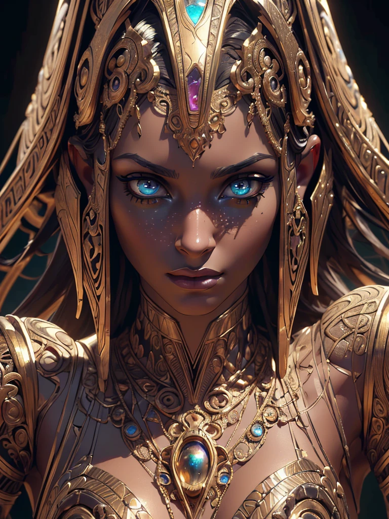 (hyperrealistic,photorealistic,8k,best quality,masterpiece:1.2),ancient Egyptian alien woman,(beautiful detailed eyes,beautiful detailed lips,extremely detailed face and features),(digital painting,cinematic lighting),(futuristic elements,advanced technology),(dramatic lighting,moody atmosphere),(complex detailed elaborate background),(intricate ornate details),(dynamic pose,powerful expression),cinematic composition,striking colors,unreal reality