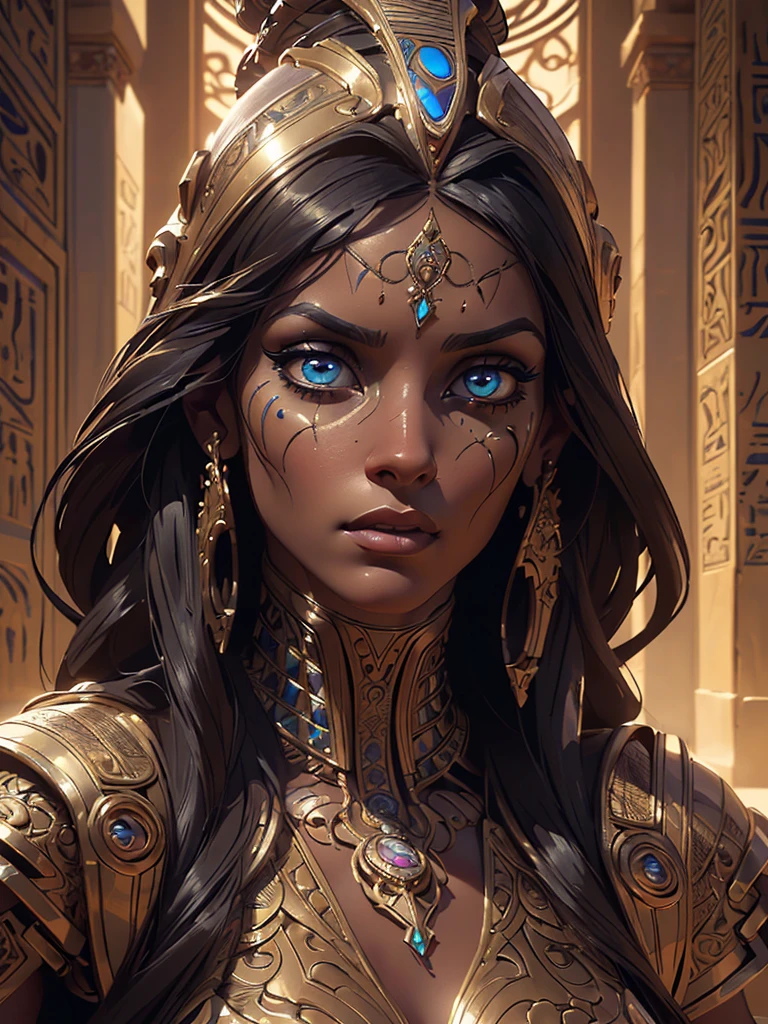 (hyperrealistic,photorealistic,8k,best quality,masterpiece:1.2),ancient Egyptian alien woman,(beautiful detailed eyes,beautiful detailed lips,extremely detailed face and features),(digital painting,cinematic lighting),(futuristic elements,advanced technology),(dramatic lighting,moody atmosphere),(complex detailed elaborate background),(intricate ornate details),(dynamic pose,powerful expression),cinematic composition,striking colors,unreal reality