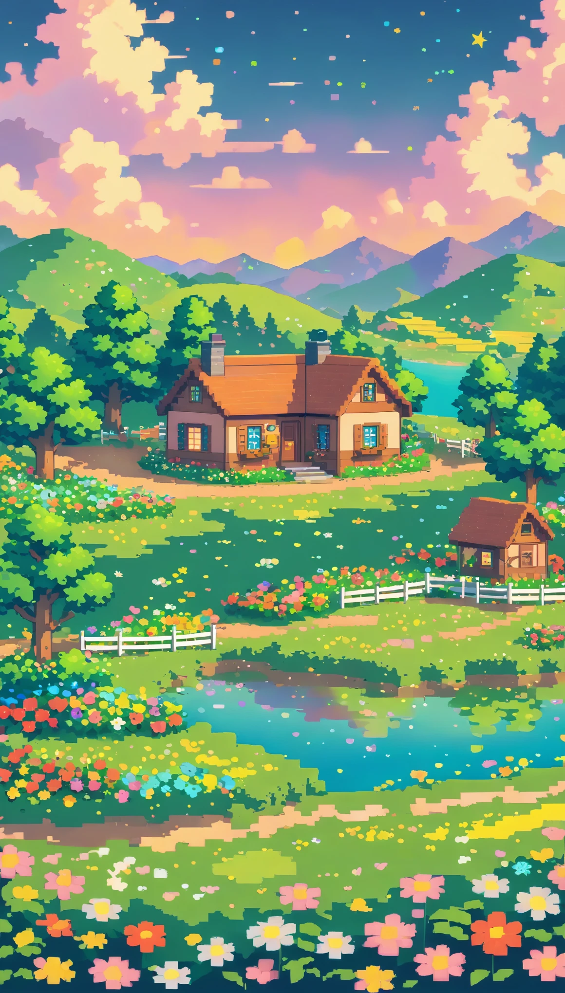 ultrawide landscape lofi stardew valley pixel star valley kawaii cottagecore, No people