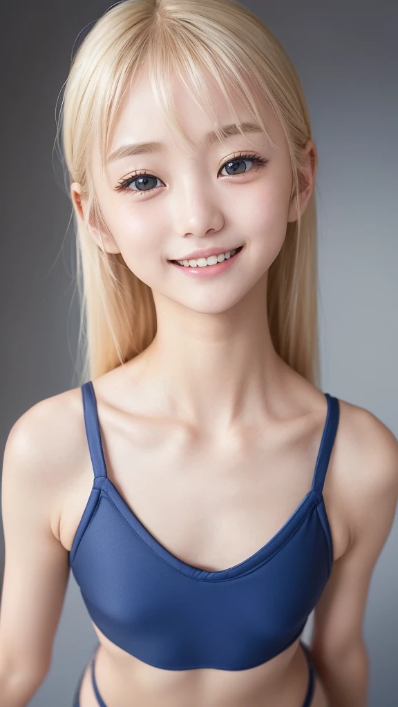 ((sfw:1.5)),((sfw:1.5)),((sfw:1.5)),((sfw:1.5)),((from above:1.5)),((Upper Body:1.5)) Korean Asian ager Photos、((Beautiful and cute idol girl:1.5))、Platinum Blonde Hair、11yoarrow small eyes:1.2))、Thin face、Thin neck、((Slim body)),((skinny):1.5),((Flat chest:1.5)),((clavicle)),((Narrow eyes:1.5))、(Thin arms)、(Thin neck)、(Thin lips)、A small smile、Thin arms、(Dark blue school swimsuit:1.5),((beautifulr detail eye:1.5)),((littlesmile)),((Awaken to love:1.3))、nomake,(A happy and joyful expression)、