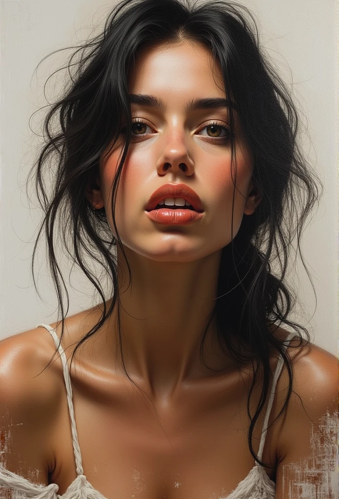 oil painting portrait of model, brushwork convey the subject's emotions and energy.