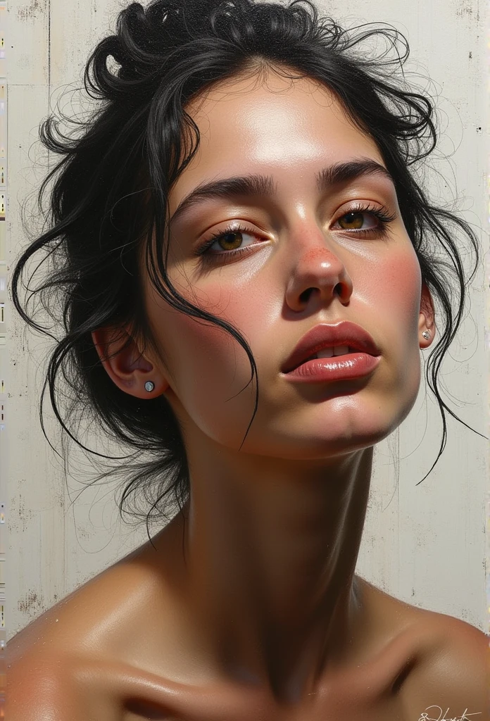 oil painting portrait of model, brushwork convey the subject's emotions and energy.