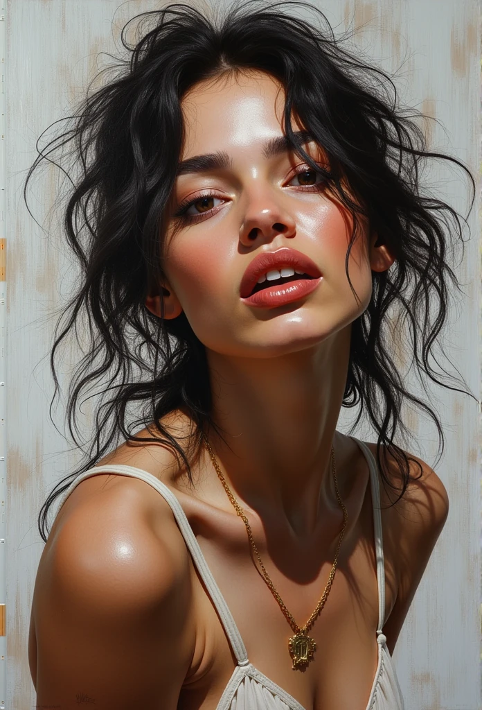 oil painting portrait of model, brushwork convey the subject's emotions and energy.