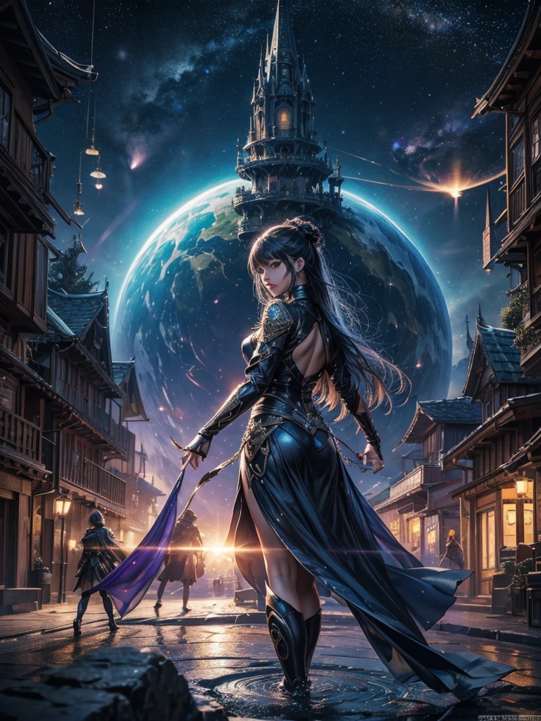 4K、futuristic image、Genuine、200mmlens、Many people々、Rear view、Holographic Art、Very detailed、広角lens、Wet medieval town、3D Hologram、project、Geometric、Vivid and fantastical plants、Big House、Anime Background、Concept Art、(Characters are not displayed)、Genuineな照明、A magnificent composition、diffusion、(masterpiece、Highest quality)、Super HD、32k - v6、Digital Art、stare、Long spiral、ring、Milky Way Galaxy