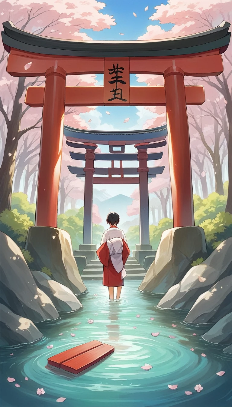 asian couple in traditional dress standing in water with cherry blossoms, kyoto inspired, japan travel aesthetic, inspired by Torii Kiyomitsu, japaneese style, inspired by Torii Kiyomasu, inspired by Itō Jakuchū, japanese style, inspired by Torii Kiyomasu II, japanic style, japanese art style, cinematic, ultra detail,8k