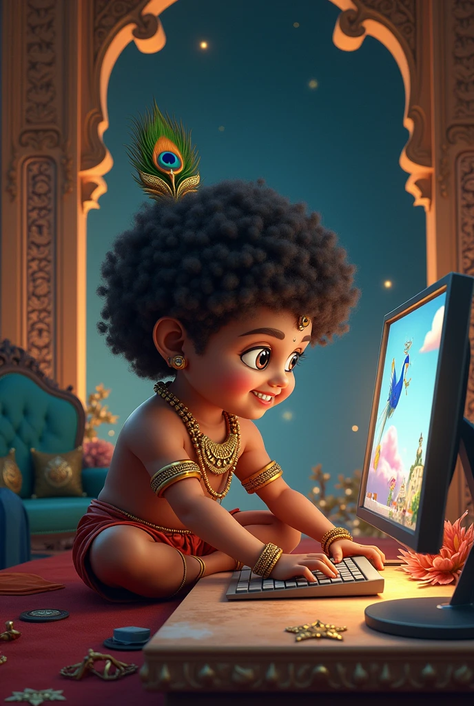 Lord kid krishna playing pc game