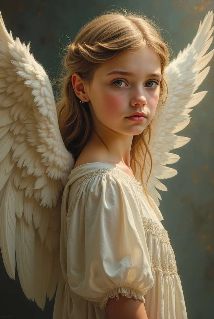 a high quality oil painting of a girl with an angels wings