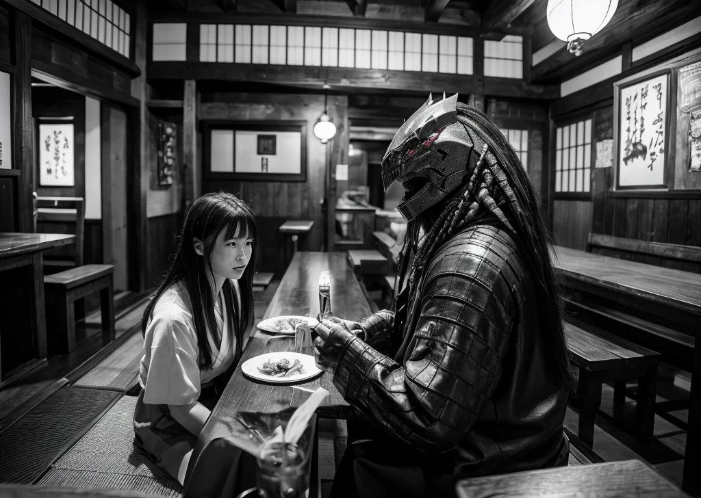 izakaya,japan,middle ages,monochrome,castle,science fiction,predator,yautja