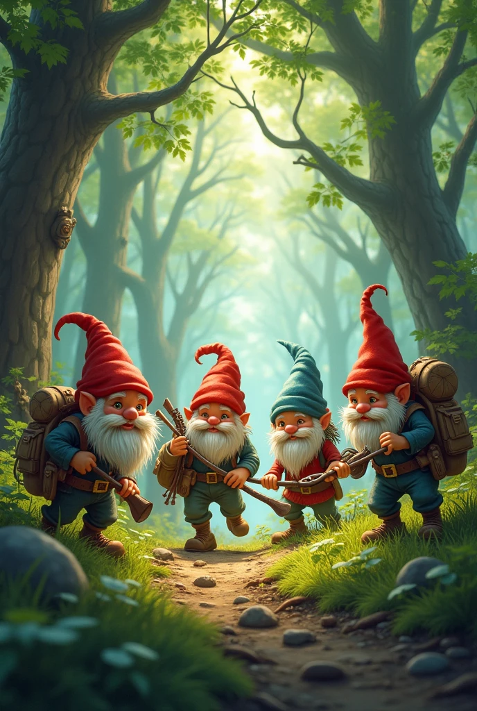 Gnomes hunting in the forest