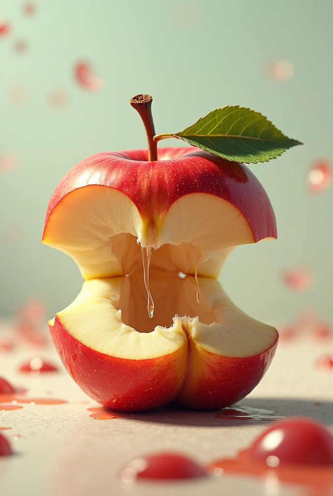 An apple that is disintegrating into a juice box
