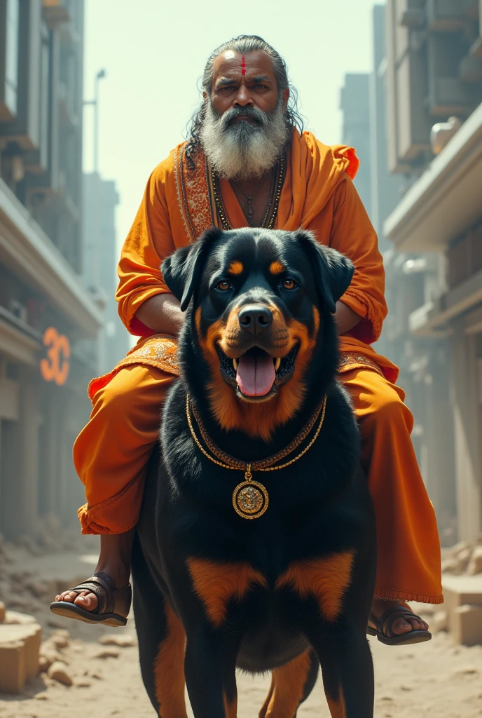 Technical Guruji riding rottweiler 
