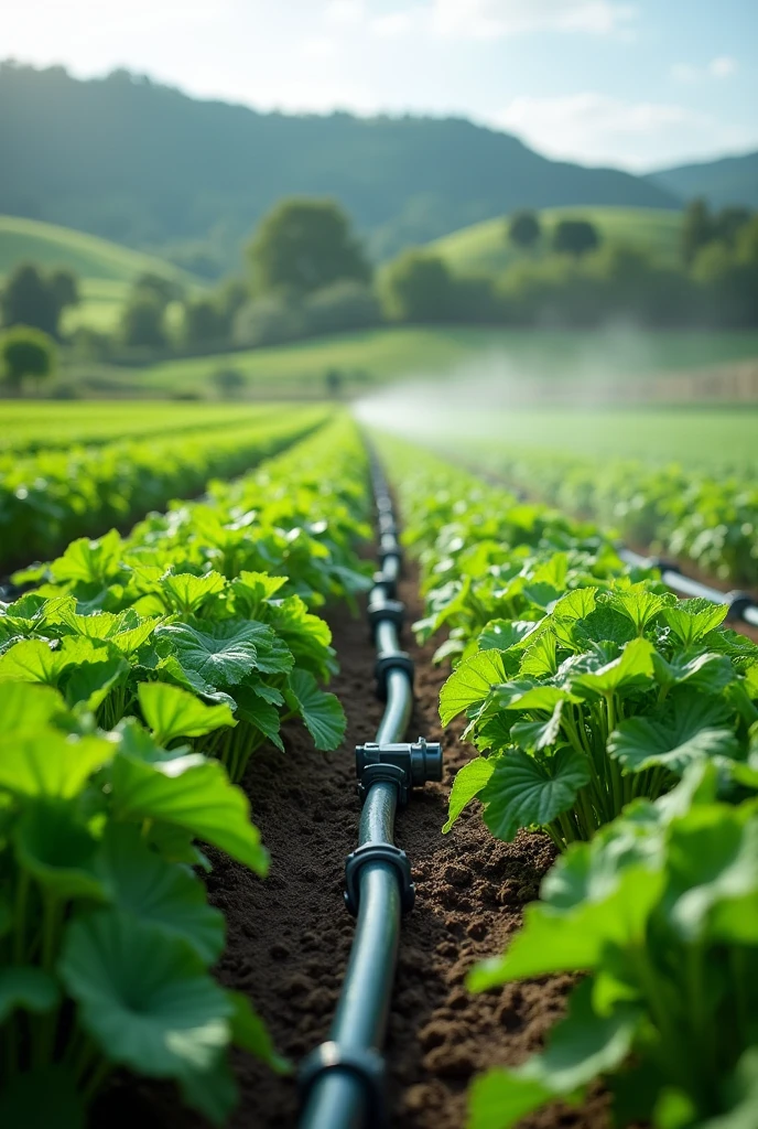 An efficient irrigation system on a farm ( It can be drip irrigation)
