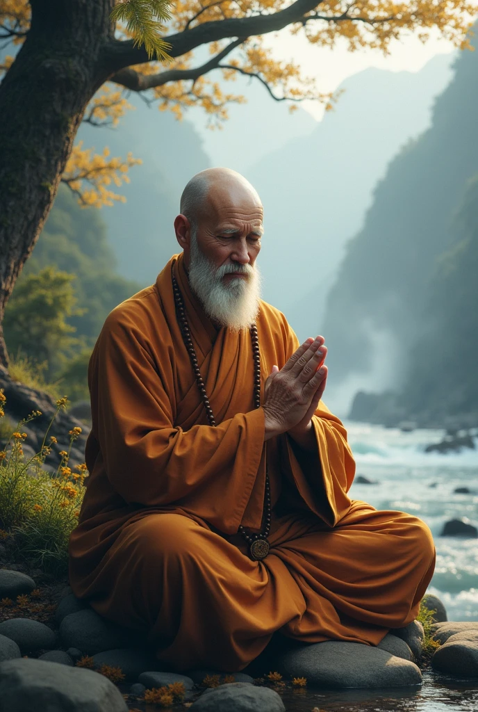 Ultra HD 4K (((("Masterpiece")))), [Create a new "star" movie scene] "very detailed" Monk standing and MEDITATING