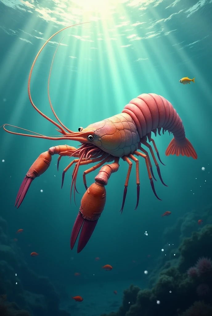 a big shrimp in the sea