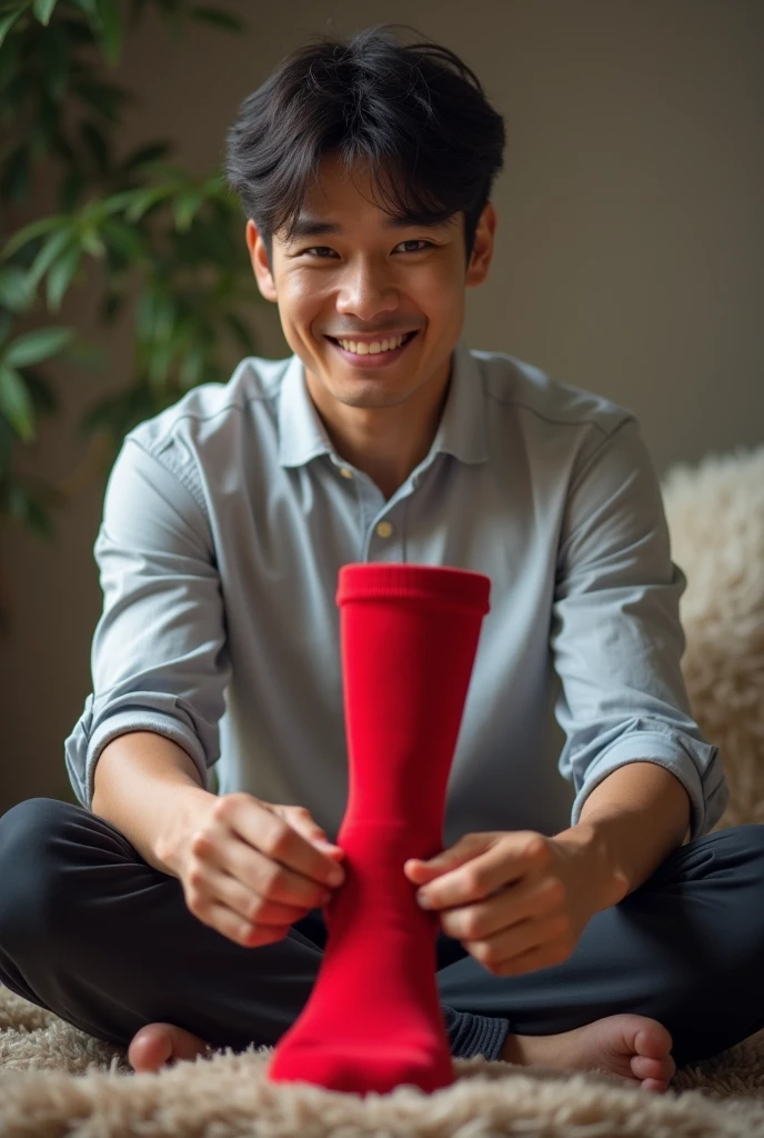 Handsome malaysia man with red sock being tied up