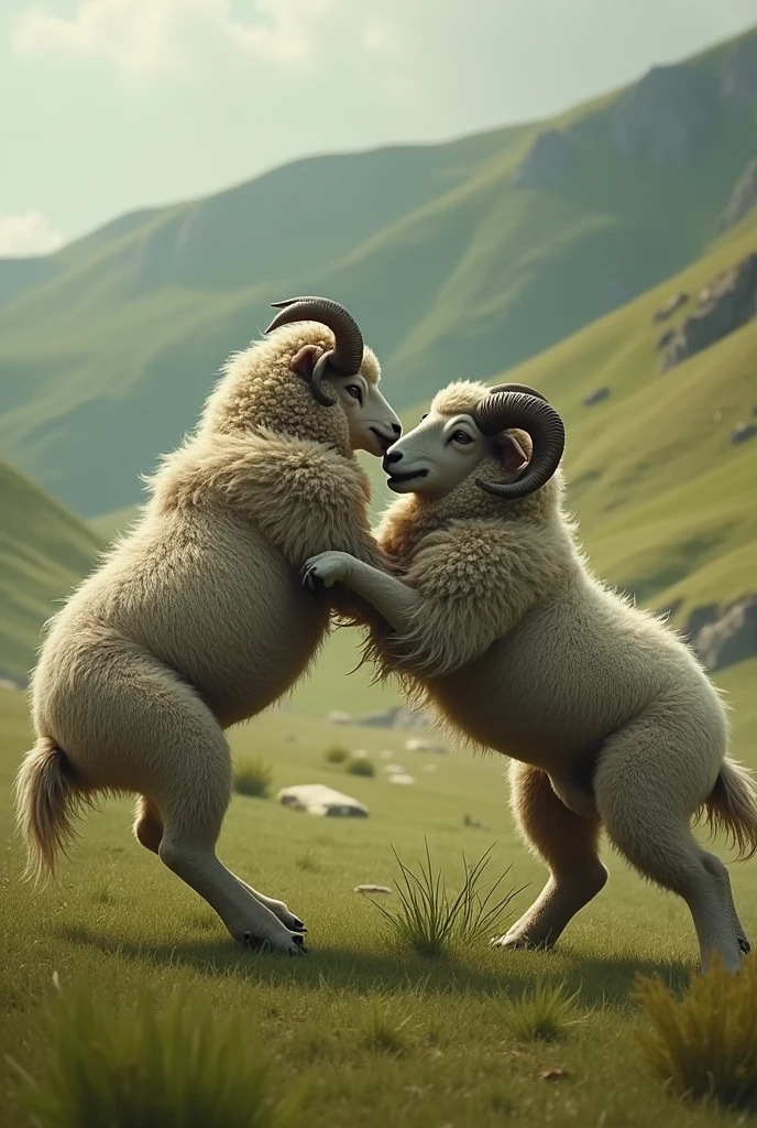 Sheeps fighting in ground