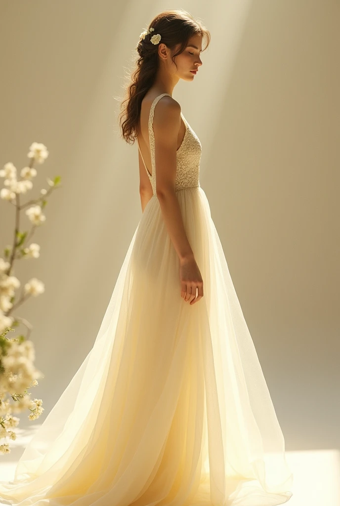 White and light yellow dress girl