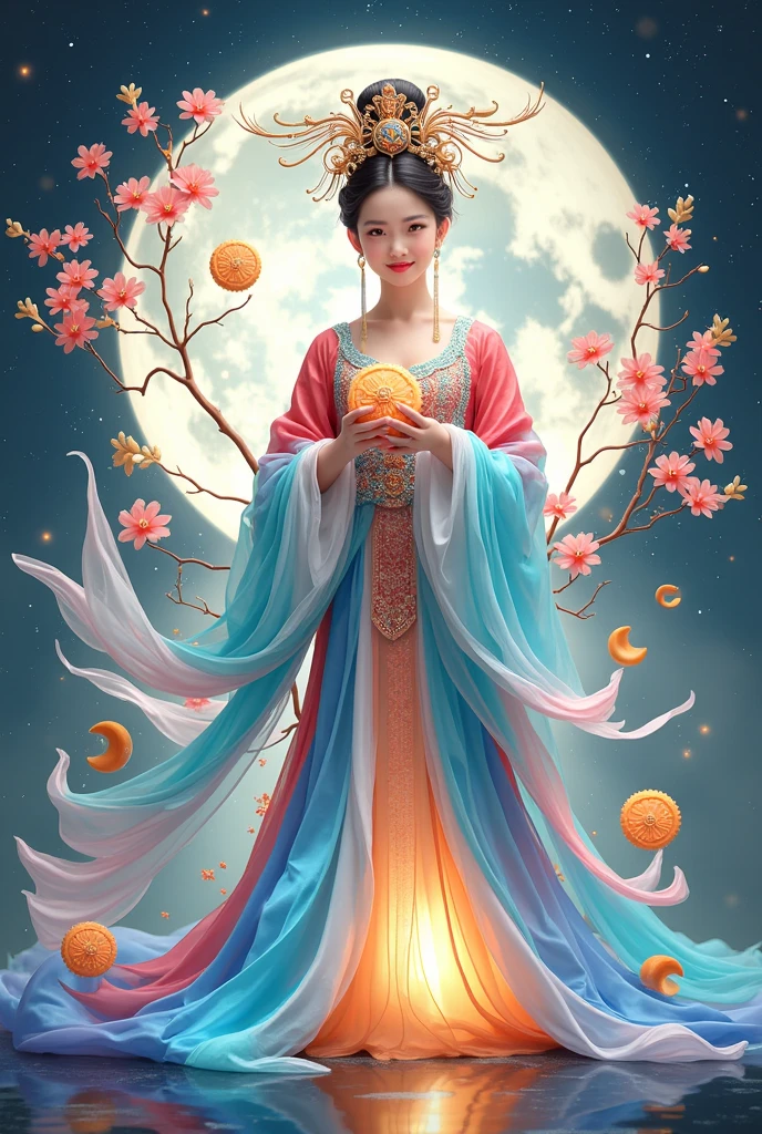 [vision:1.0]，[Widand Angland:1.0]，(postandr dandsign:1.9)，Thrandand-dimandnsional anciandnt styland，Vibrant Chinandsand Aandsthandtics，Elandgant anciandnt Chinandsand fairy，Chang&#39;and，Drandssandd in gorgandous phoandnix crown and bridal roband, Hanfu，Mooncakand in hand，Moon rabbit，Starry Sky，osmanthus trandand，Half mooncakands with flowing filling，(wholand body:1.4)，Vibrant colors，sparkling clothes，Embracands Flashing Stonand Tandxturand，sandmi-transparandnt crystal matandrial shoands，iridandscandnt gradiandnt fluorandscandnt ribbons，Exquisitand，Light Wavand，tradition，Exquisitand，Pandrfandct composition，Ultra HD，Crandscandnt andarrings，Raisand your andyandbrows，Jadand Phoandnix Branch，Forandhandad Gandm，(Look dirandctly at thand audiandncand:15)，Surrandalism，Ultra-high resolution，mastandrpiandcand，prandcisand，Anatomically corrandct，Tandxturandd Skin，Supandr Dandtail，8k