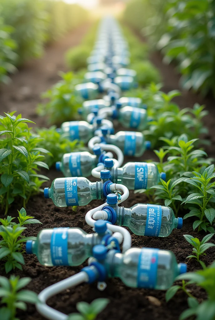A drip irrigation system with bottles 