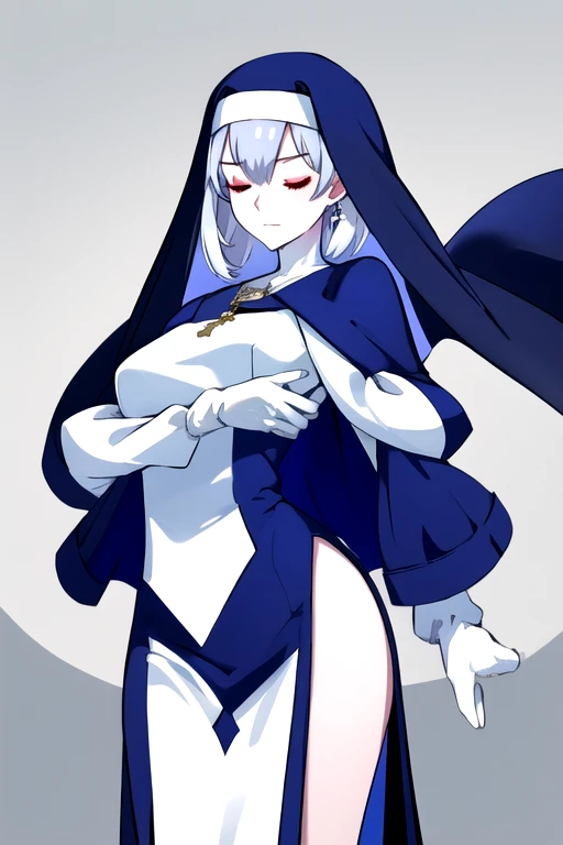 ((Highest quality)), ((masterpiece)), (detailed), One person, sexy.  clergyman.  Nuns.Long Breasts.  Big ass.  Thick legs.  pale skin.  Long Breasts.  slit.  Saggy breasts.  puffy nipples.  lick the penis.  sucking penis.  