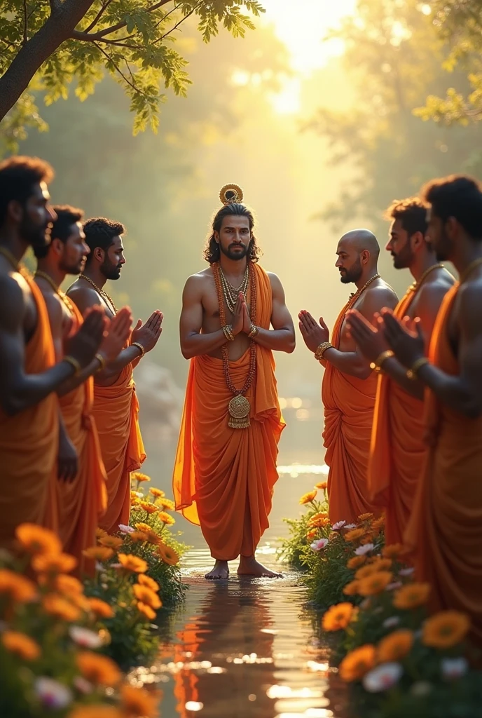 A men worship to God lord ' sri krishna' in beautiful atmosphere