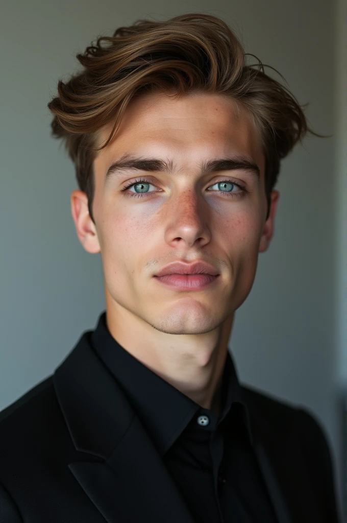 Create a photo of a very handsome white skinned teenage boy