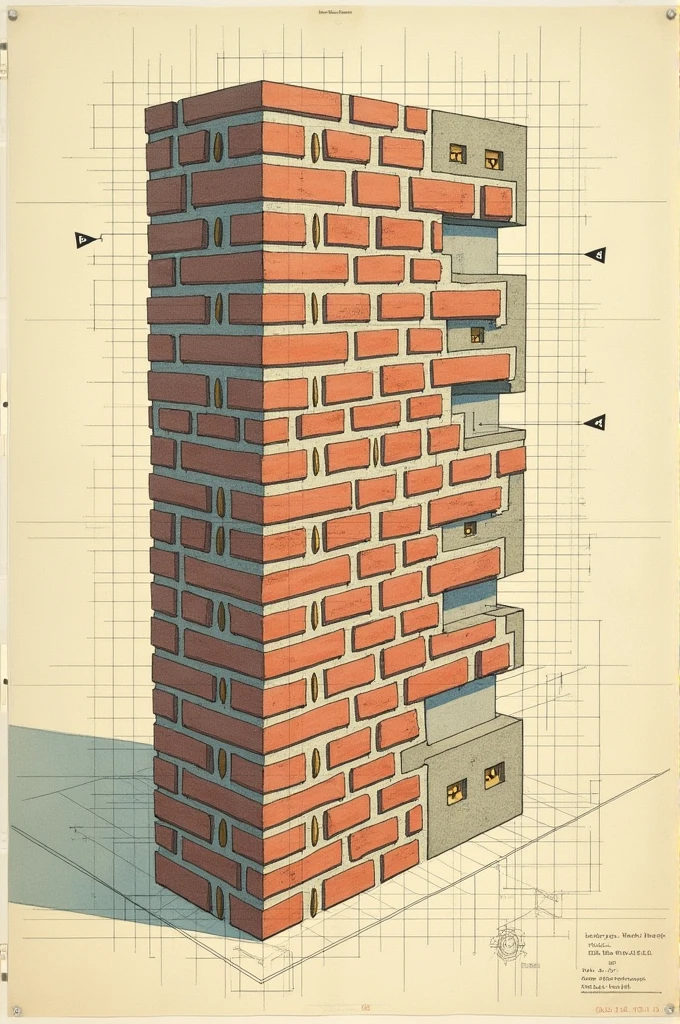 In a plan drawing of a brick wall: