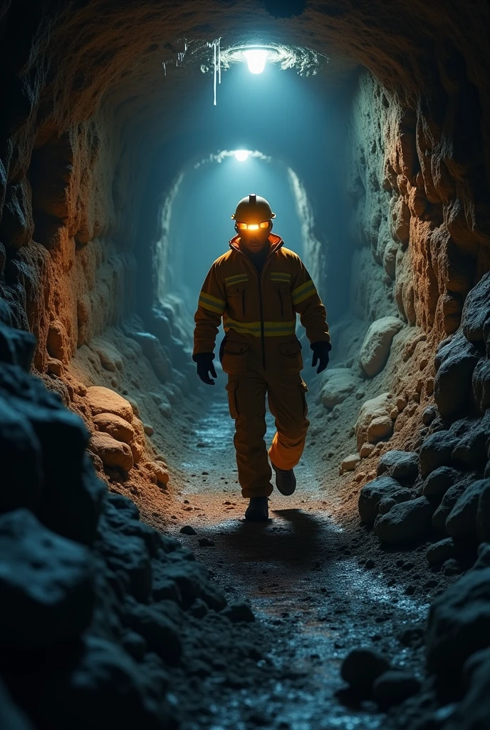 Underground mine with miner in first person perspective