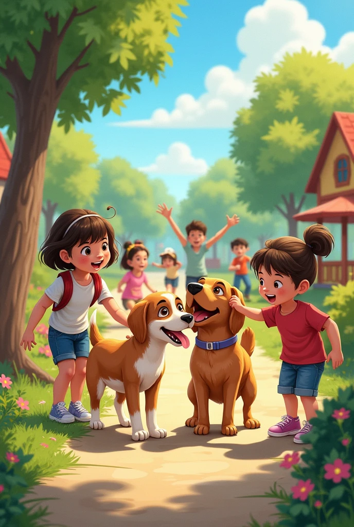  When children go back to the park. They feed the dog, Now, it is happy again. It is very hungry!!
Children start playing again in the park.