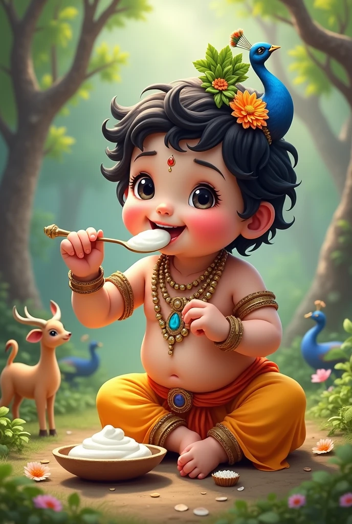 Little krishna in kid version eating curd