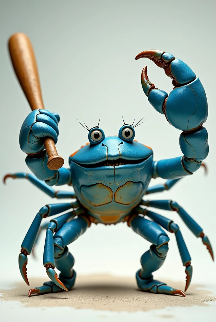 Blue crab with baseball bat in batting stance